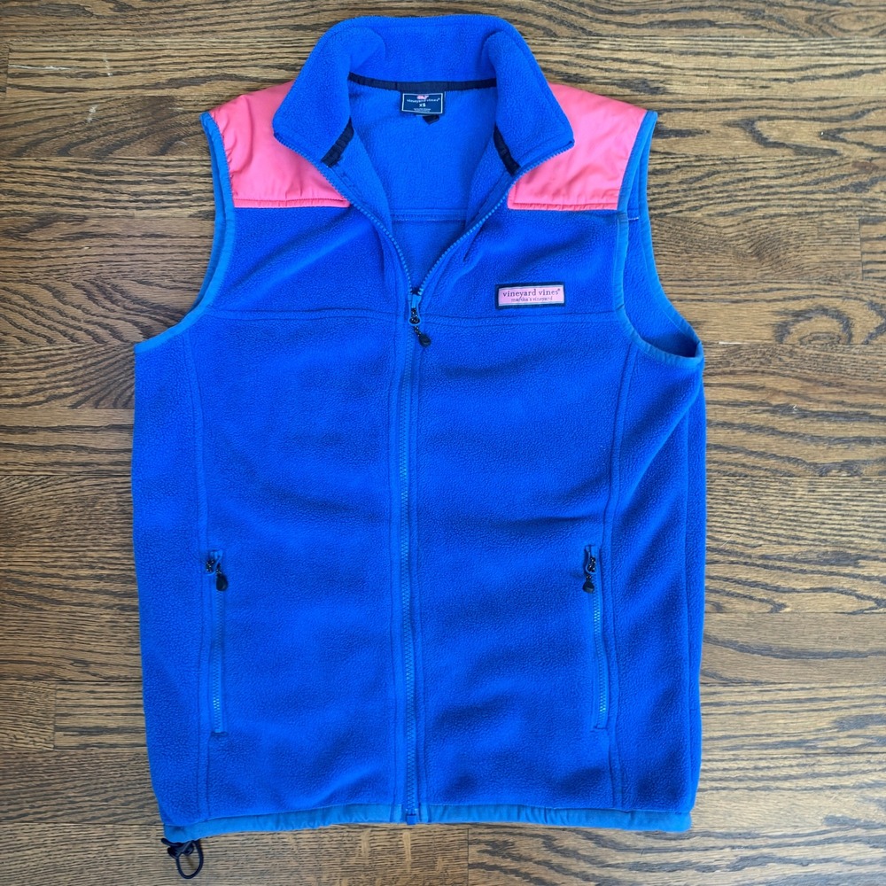 Vineyard Vines Full Zip Fleece Vest Women XS Blue Pink Pop Prep Coastal Layering